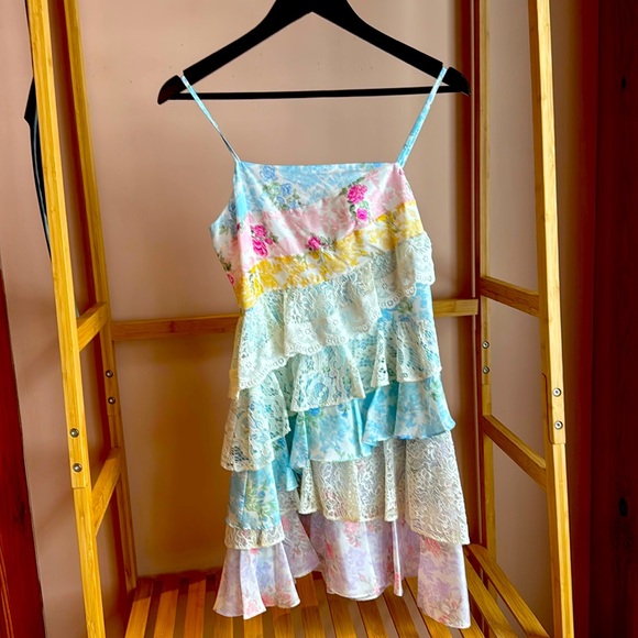 Loveshackfancy Imata Floral Silk Asymmetric-Ruffle Mini Dress - Picture 2 of 5